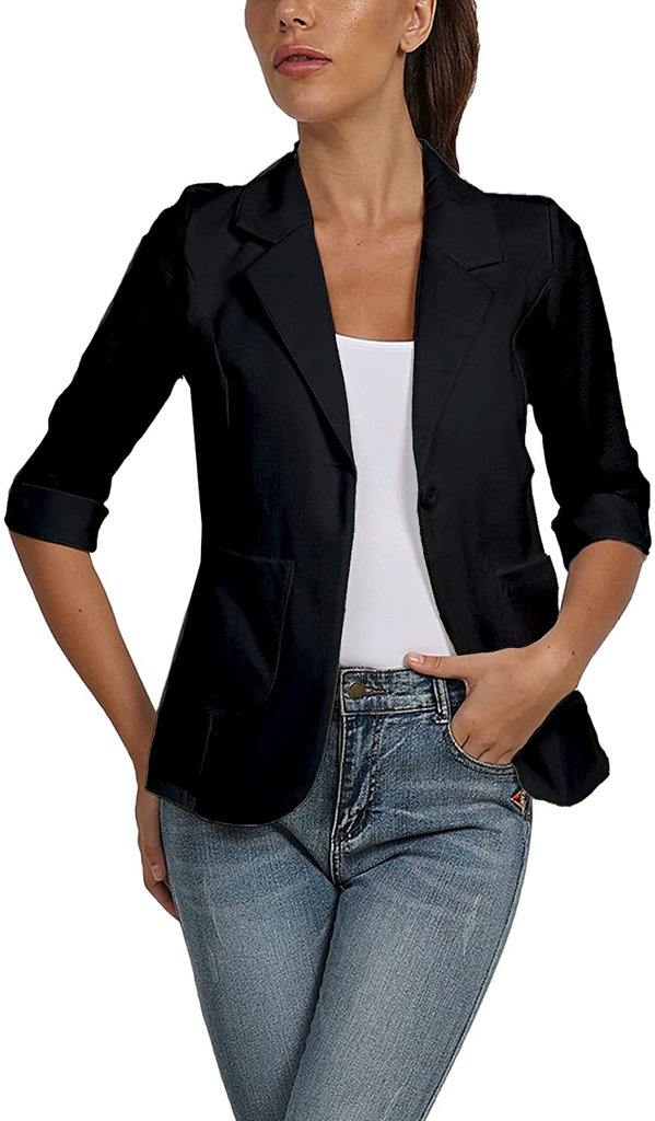 YYV Womens Casual Blazers 3/4 Sleeve Lightweight Work Office Blazer Jacket