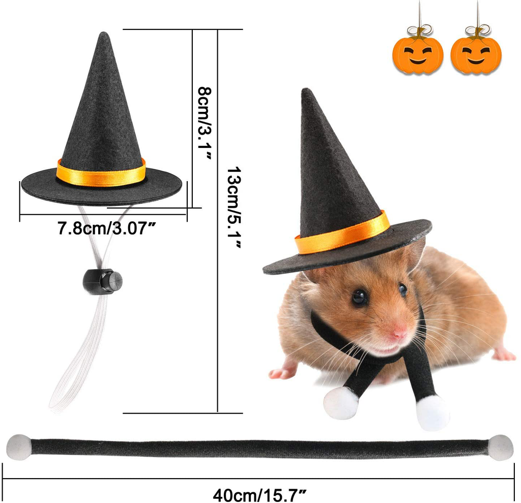 BWOGUE Small Animals Costume Halloween Wizard Hat with Scarf Muffler Guinea Pig Halloween Costumes Witch Head Accessories for Rabbit Hamster Rats Kitten Bearded Dragon and Small Animals
