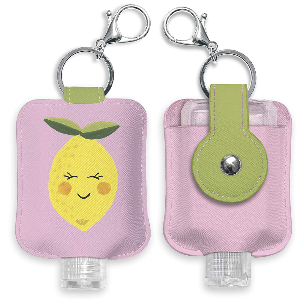 Hand Sanitizer Holder with Travel Bottle by Studio Oh! - Refillable Mini Bottle in Citrus Bliss Portable Keychain Holder Keeps Hands Clean & Germ-Free