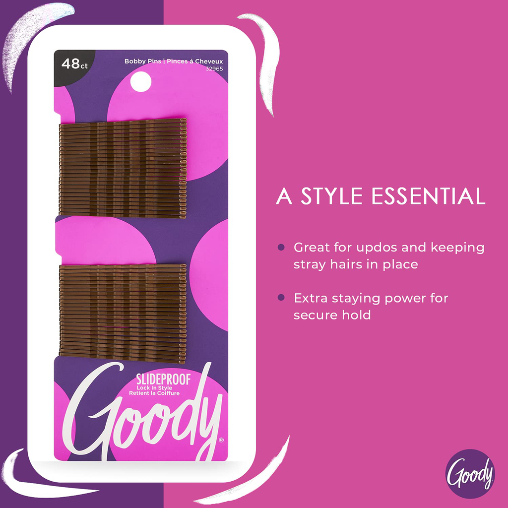Goody Slideproof Womens Bobby Pin - 48 Count, Crimpled Brown - 2 Inch Pins Help Keep Hairs in Place - Pain Free Hair Accessories to Style with Ease and Keep Your Hair Secured - for All Hair Types