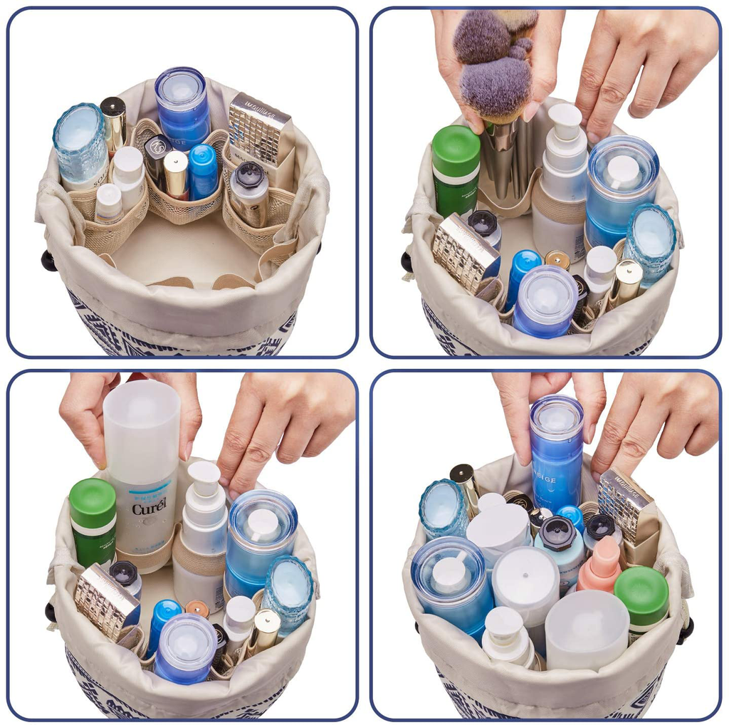 Barrel Makeup Bag Travel Drawstring Cosmetic Bag Large Toiletry Organizer Waterproof for Women and Girls 