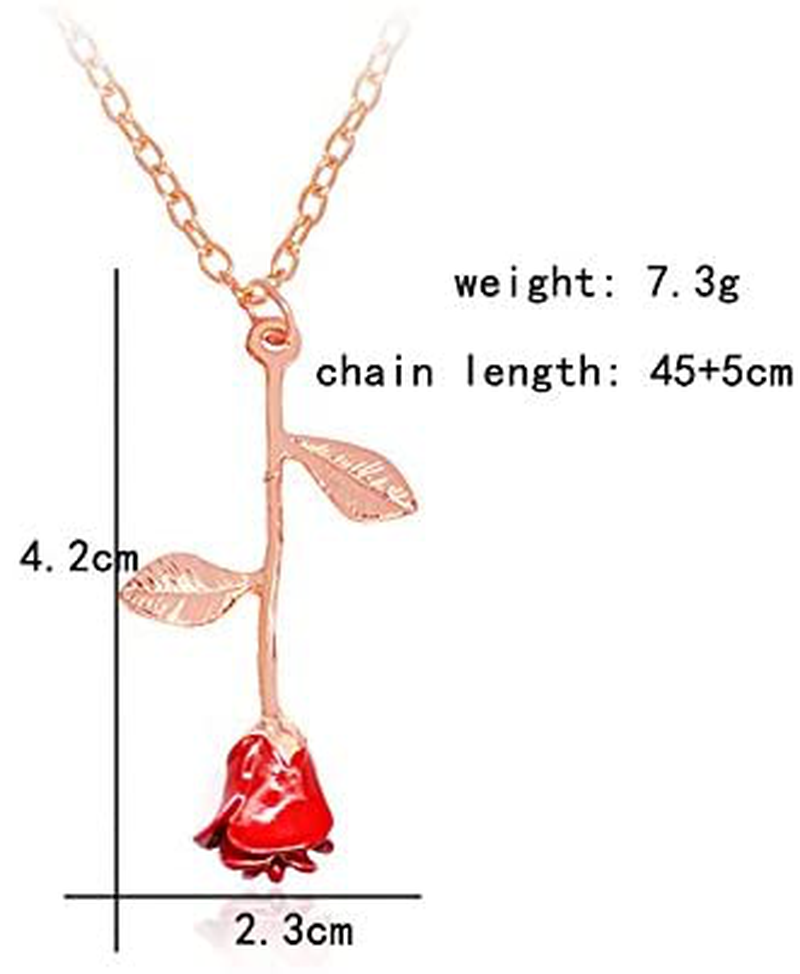MUZHE Charm 3D Red Rose Flower Pendant Necklace, Romantic Rose Flower Necklace for Women, Personalized Red Rose Statement Necklace for Girls, Gardeners Necklace