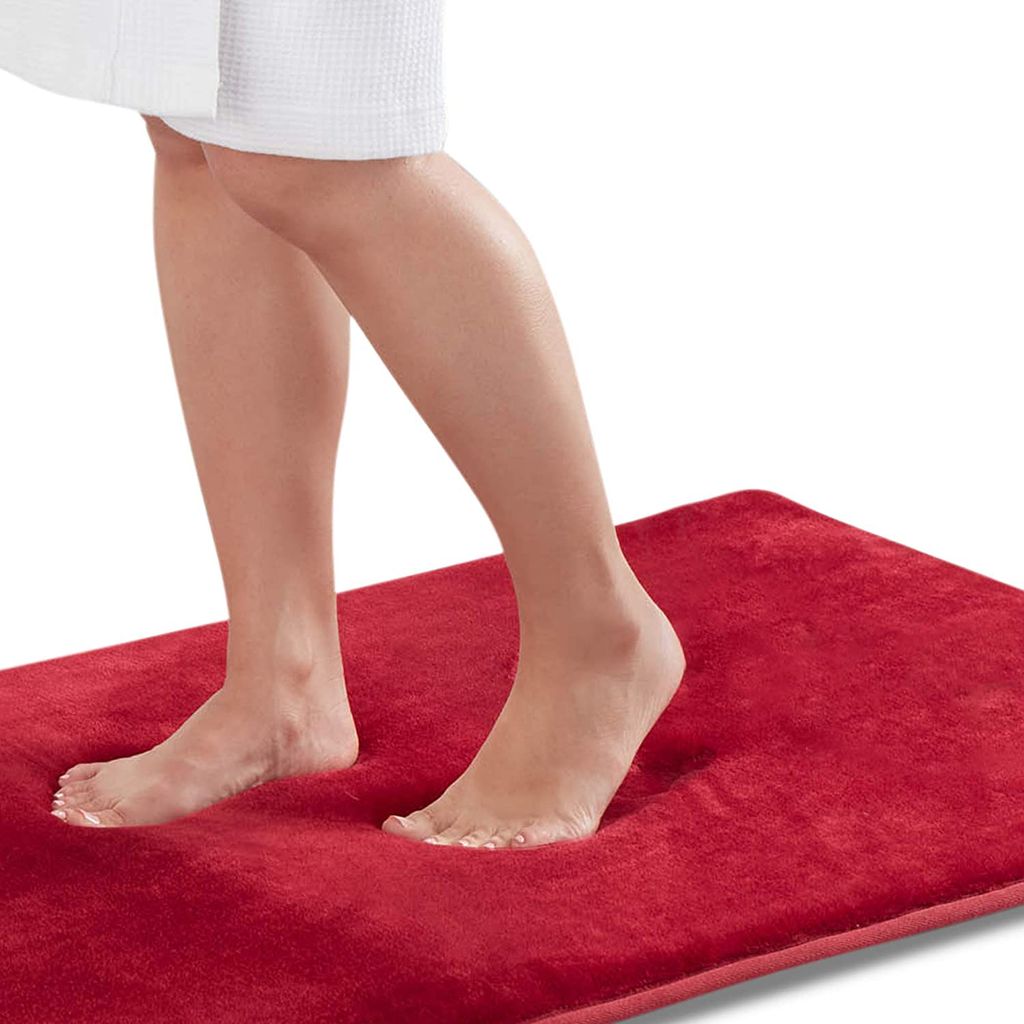 Genteele Memory Foam Bath Mat Non Slip Absorbent Super Cozy Velvet Bathroom Rug Carpet (20 inches X 32 inches, Red)