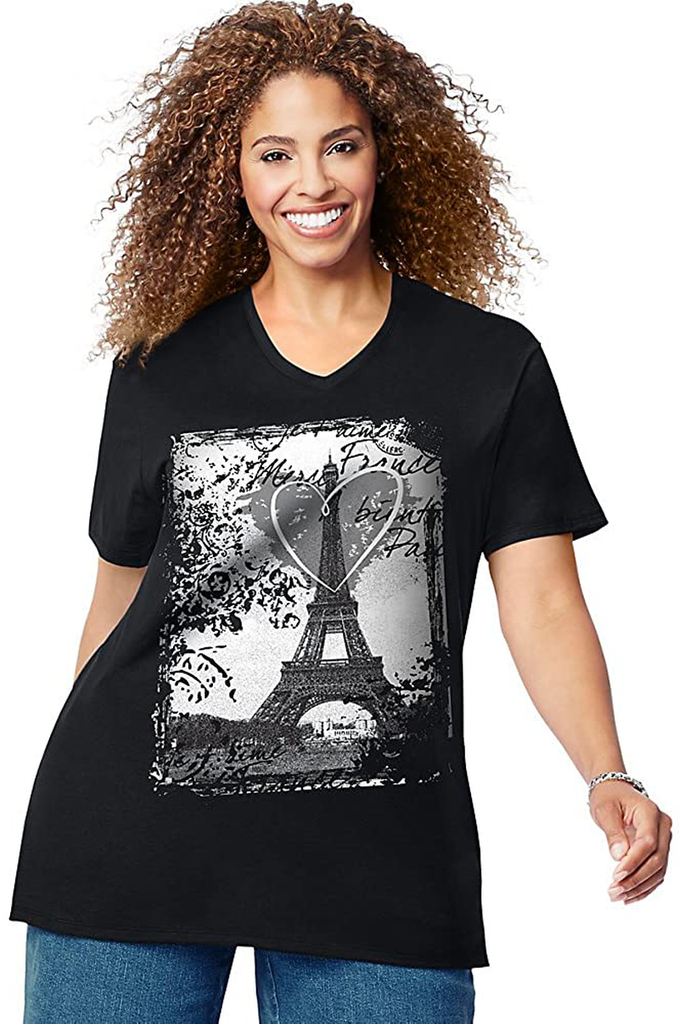 JUST MY SIZE Women's Size Plus Printed Short-Sleeve V-Neck T-Shirt