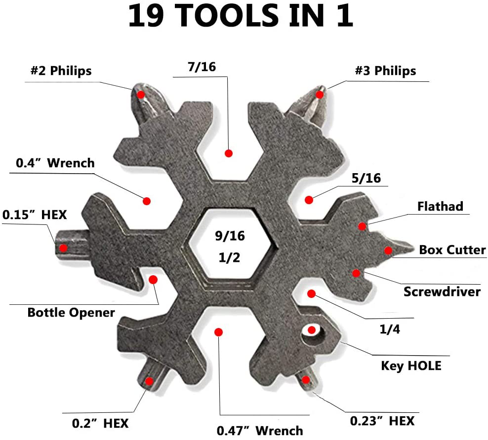 The Latest Snowflake Tool,19-In-1 Snowflake Multi Tool, Incredible Tool, Portable Stainless Steel Keychain Screwdriver Bottle Opener Snowflake Multitool for Outdoor Enthusiast and Men'S Gift (Black)