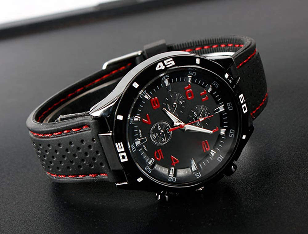 Men's GT Racer Sport Watch Military Pilot Aviator Army Style Black Silicone Mens Watch