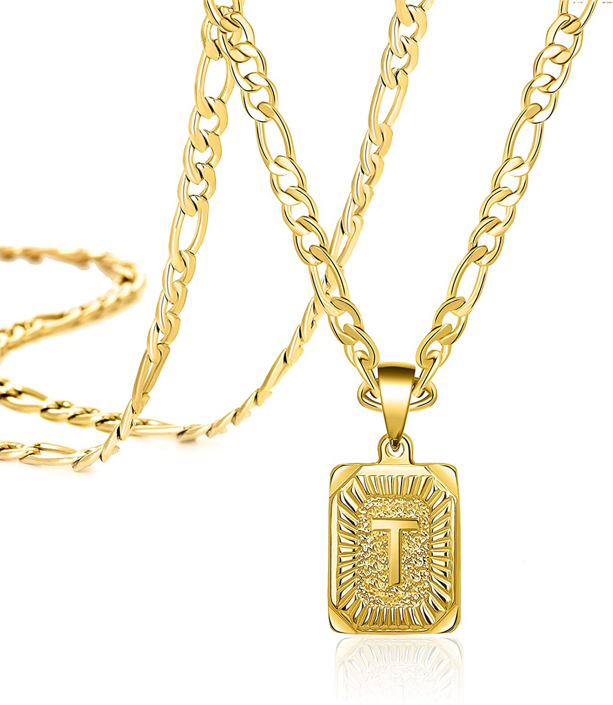 Joycuff 18K Gold Initial Necklaces for Women Men Teen Girls Best Friend Fashion Trendy Figaro Chain Square Letters Stainless Steel Pendant Necklace Personalized 26 Alphabets Length 18 20 22 24 Inches
