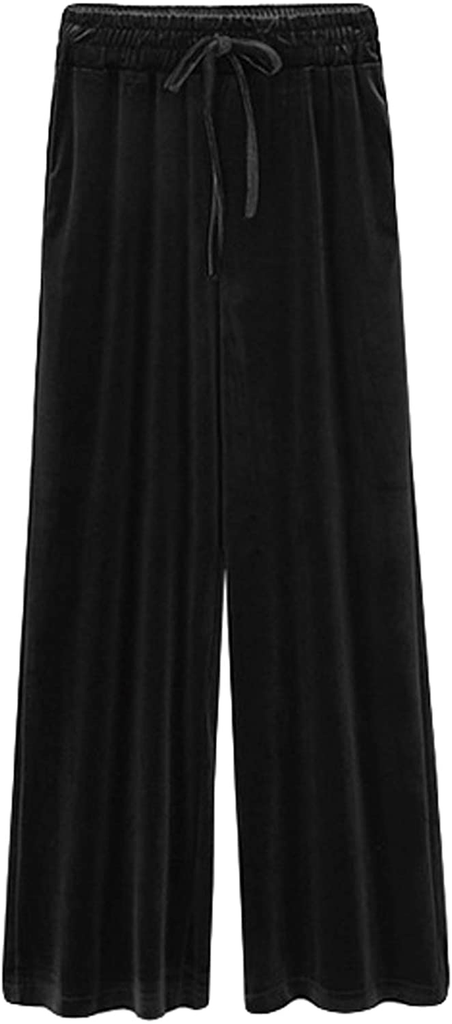 Itemnew Women's Casual Elastic Waist Relaxed Fit Wide-Leg Pleated Palazzo Slacks Velvet Pants