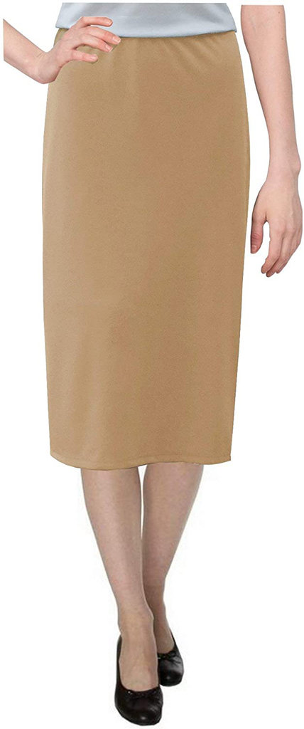 Baby'O Women's Basic Modest 26" Below The Knee Length Stretch Knit Straight Skirt