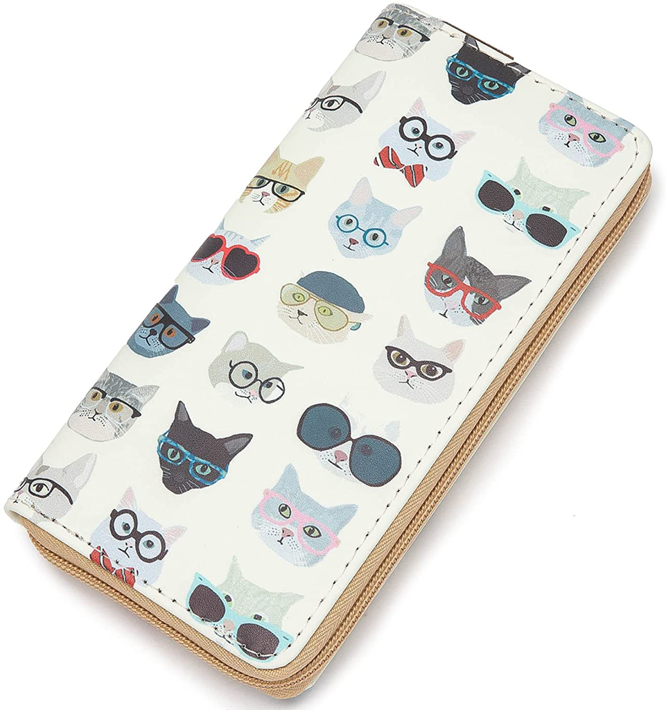 Ecohaso Women Zip Around Organizer Wallet PU Clutch Long Purse Cartoon Printed Wallet