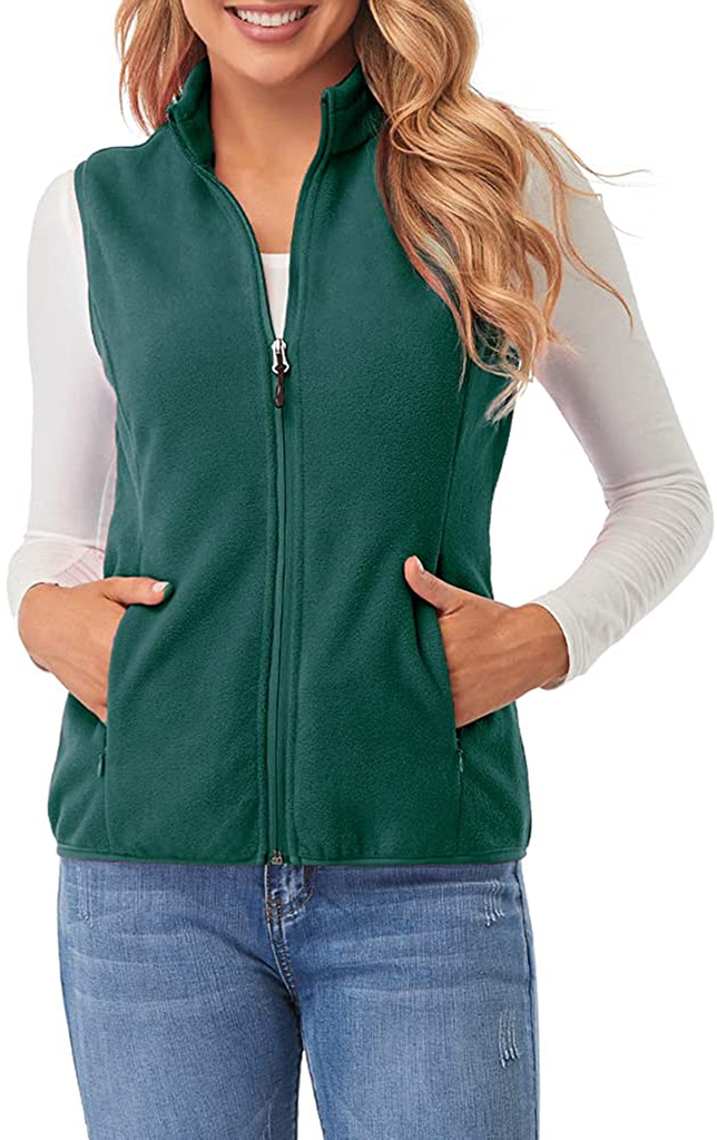 Fuinloth Women's Fleece Vest, Polar Soft Sleeveless Classic Fit with Zip up Pockets