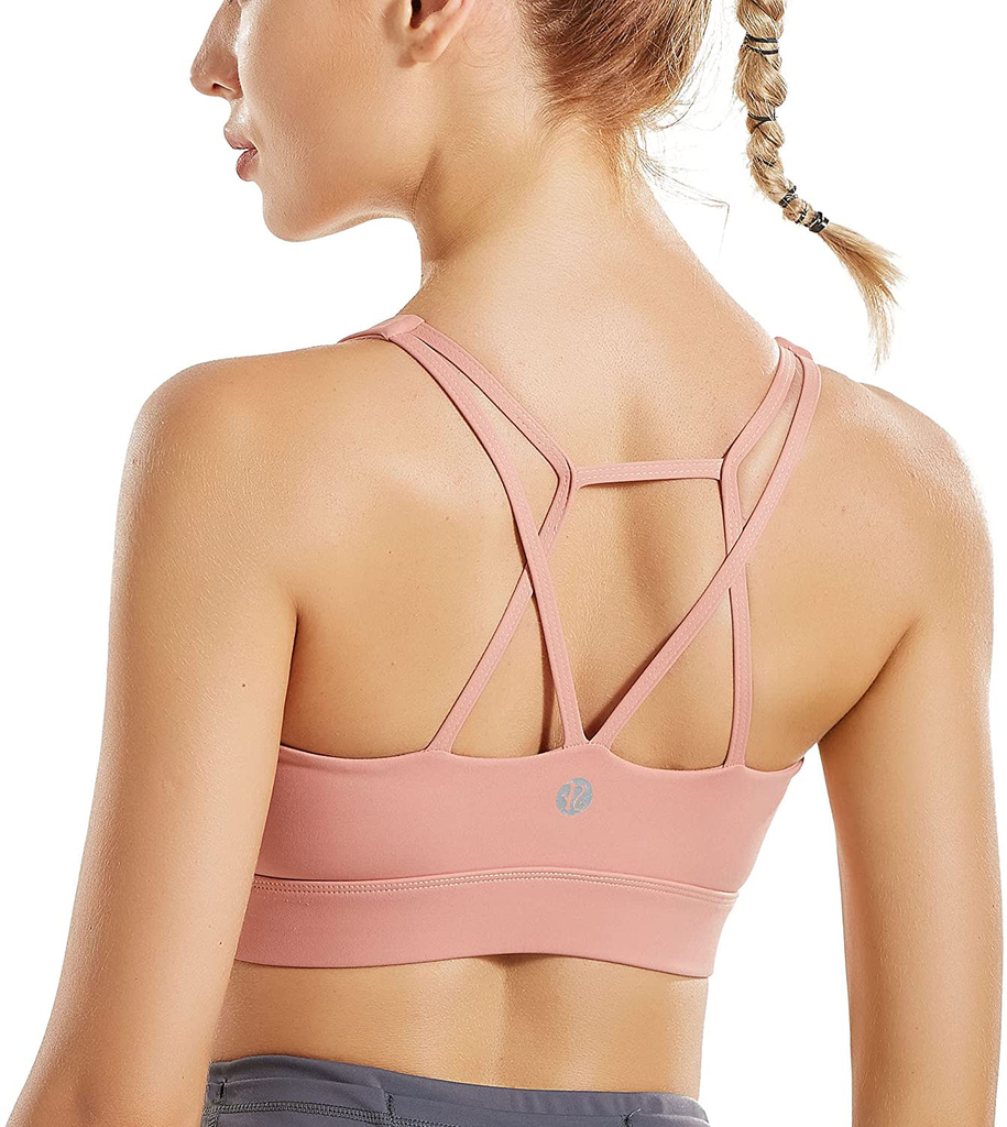 RUNNING GIRL Strappy Sports Bra for Women, Sexy Crisscross Back Medium Support Yoga Bra with Removable Cups