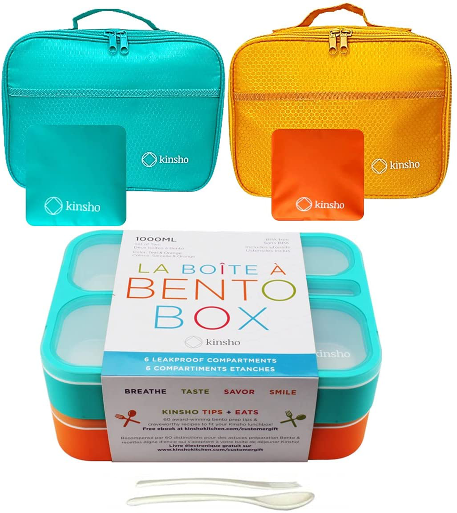 Bento Lunch Box and Snack Container Set of 4 | Meal Planning Portion Containers For Kids or Adults, School or Work | BPA Free | Microwave Safe | Accessories | Blue & Navy Large and Mini 4 pack