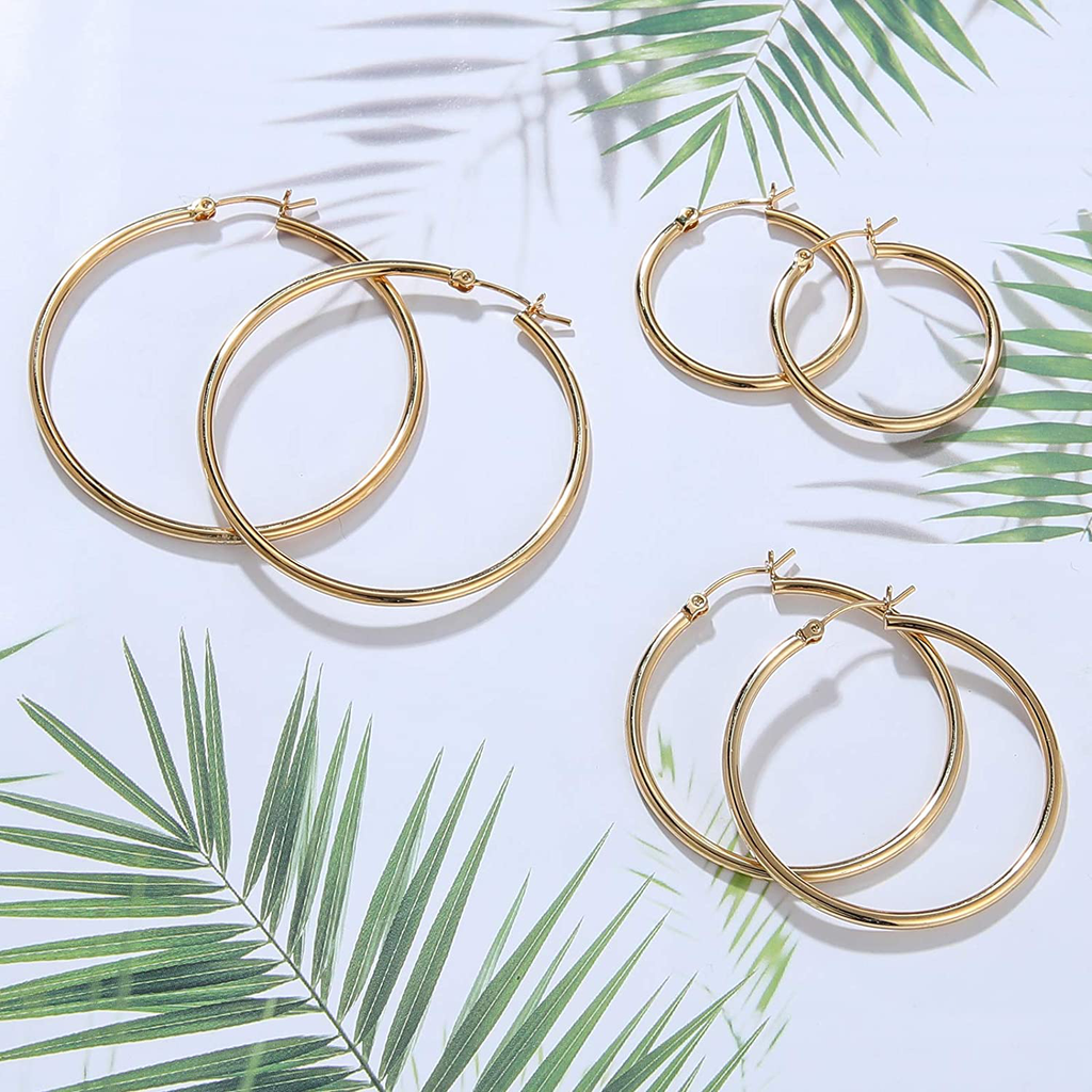 Gacimy Gold Hoop Earrings for Women, 14K Gold Plated Hoops with 925 Sterling Silver Post