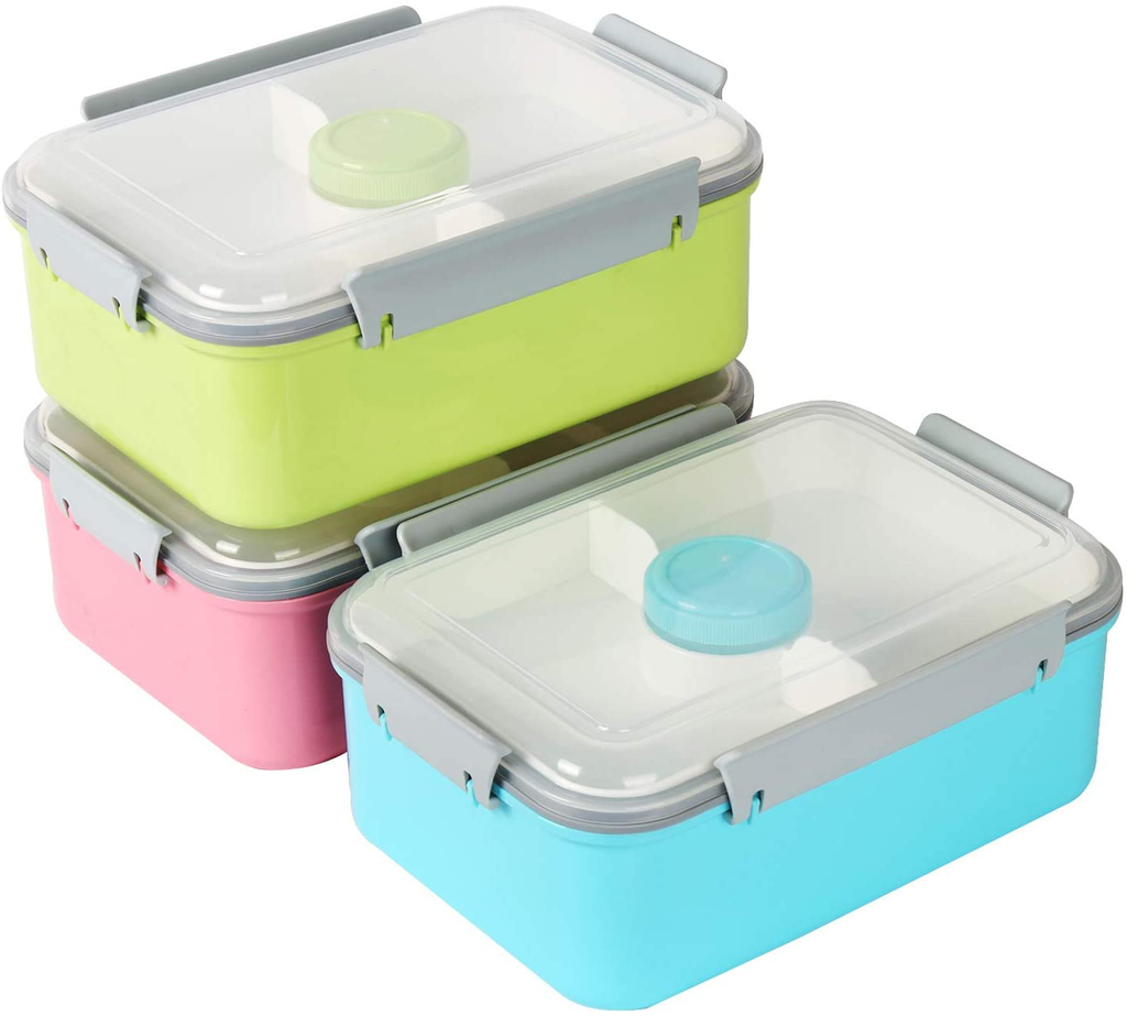 Shopwithgreen Set of 3 Salad Food Storage Container To Go, 47-oz Bento Box with Removable Tray & Dressing Pots, for Lunch, Snacks, School & Travel - Food Prep Storage Containers with Lids