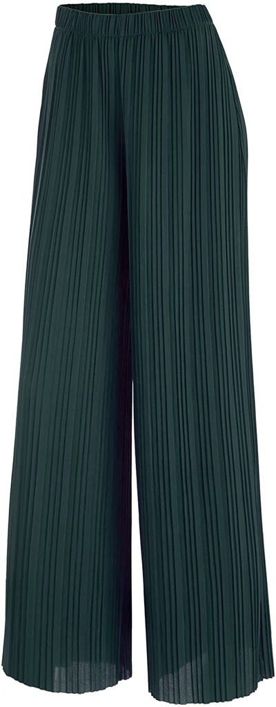 Made By Johnny Women's Premium Pleated Maxi Wide Leg Palazzo Pants Gaucho- High Waist with Drawstring