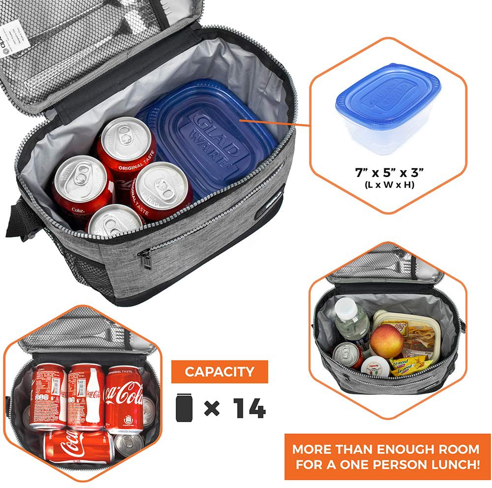 OPUX Insulated Lunch Box for Men Women, Leakproof Thermal Lunch Bag for Work, Reusable Lunch Cooler Tote, Soft School Lunch Pail for Kids with Shoulder Strap, Pockets, 14 Cans, 8L, Red