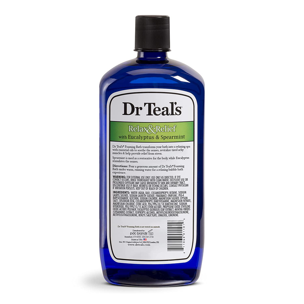 Dr Teal'S Foaming Bath with Pure Epsom Salt, Relax & Relief with Eucalyptus & Spearmint, 34 Fl Oz (Pack of 4)
