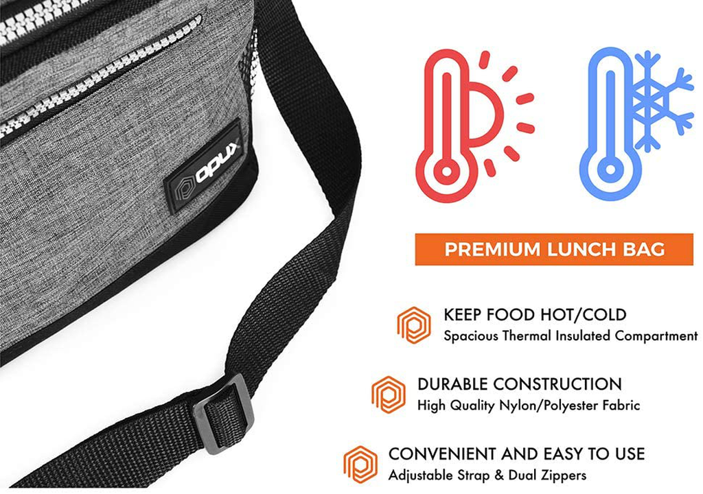 OPUX Insulated Lunch Box for Men Women, Leakproof Thermal Lunch Bag for Work, Reusable Lunch Cooler Tote, Soft School Lunch Pail for Kids with Shoulder Strap, Pockets, 14 Cans, 8L, Grey