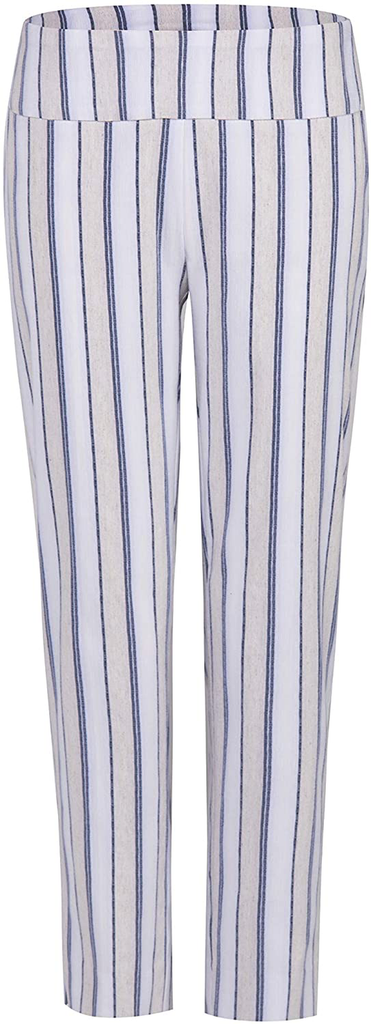Dmsky Women's Casual Striped Pull-on Stretchy Work Pants