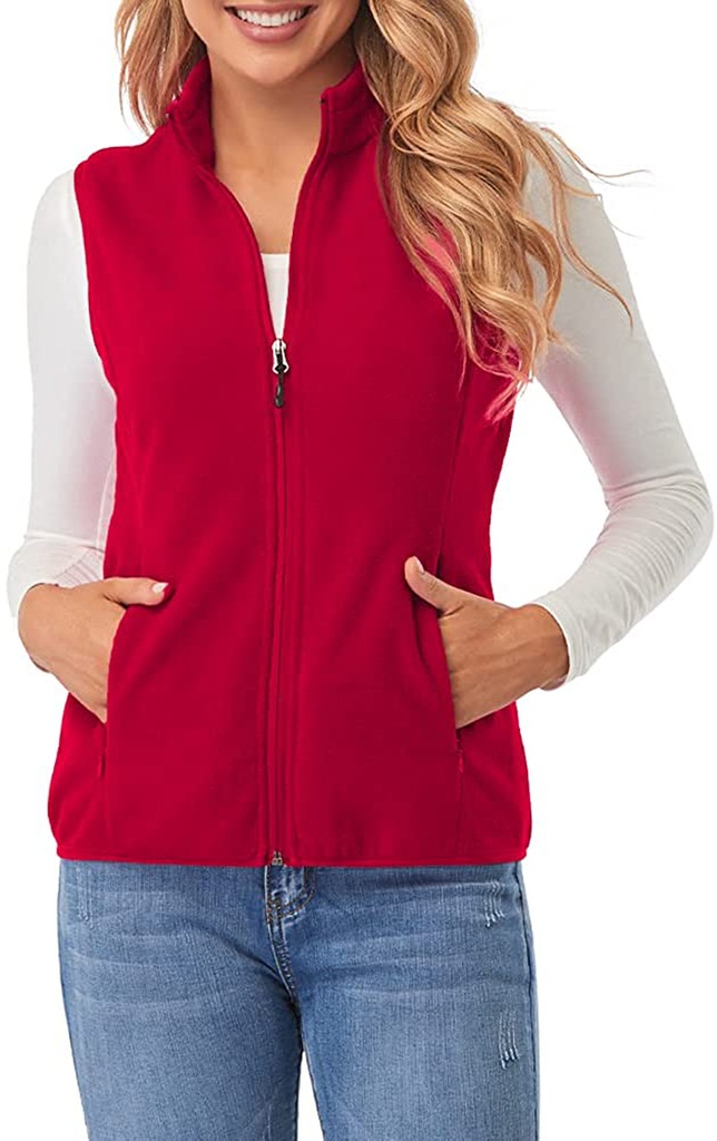 Fuinloth Women's Fleece Vest, Polar Soft Sleeveless Classic Fit with Zip up Pockets