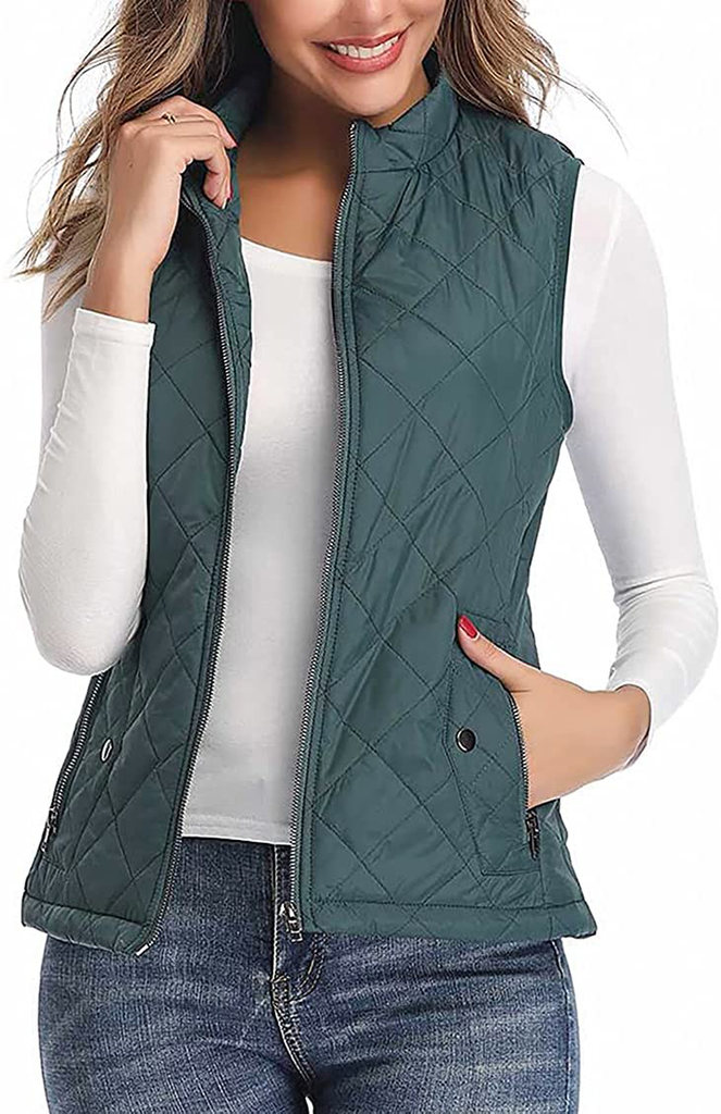 Women's Vest - Stand Collar Lightweight Zip Quilted Vest for Women