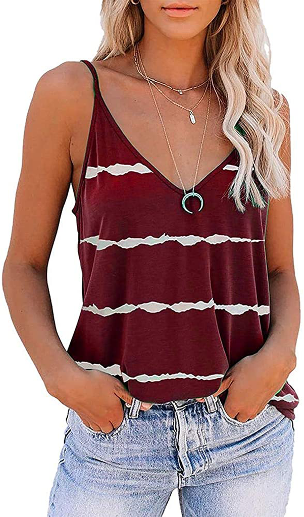 Styyyou Womens Stripe Strappy Cami Top Summer Deep V-Neck Breathable Cool Vest Tops