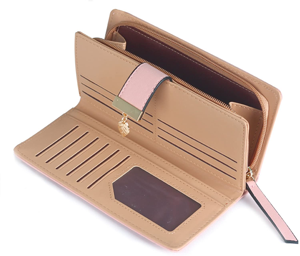 Women's Short Purse Leather Medium Wallet Leaf Bifold Card Coin Holder Small Purses Buckle Zipper Clutch-by Vodiu