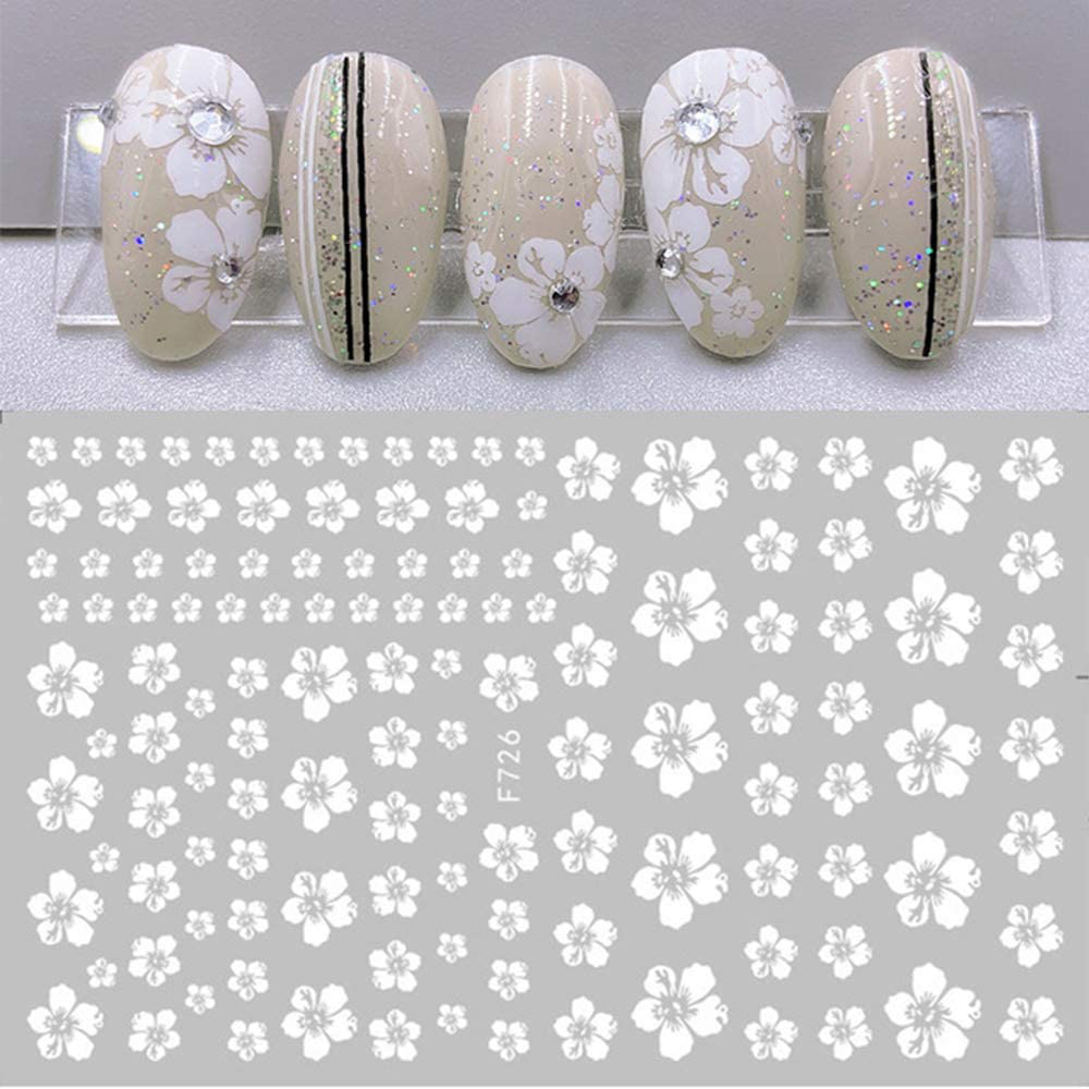 3D Nail Art Sticker Decals for Women Fingernail Decorations 4 Pcs White Flowers Design Nail Art Stickers Accessories with Assorted Patterns Self-Adhesive Flower Stickers Set Manicure Charms Decor