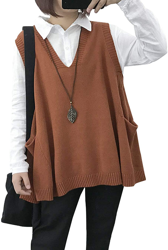 UANEO Women's Basic Round Neck Sleeveless High Low Pullover Knit Sweater Vest