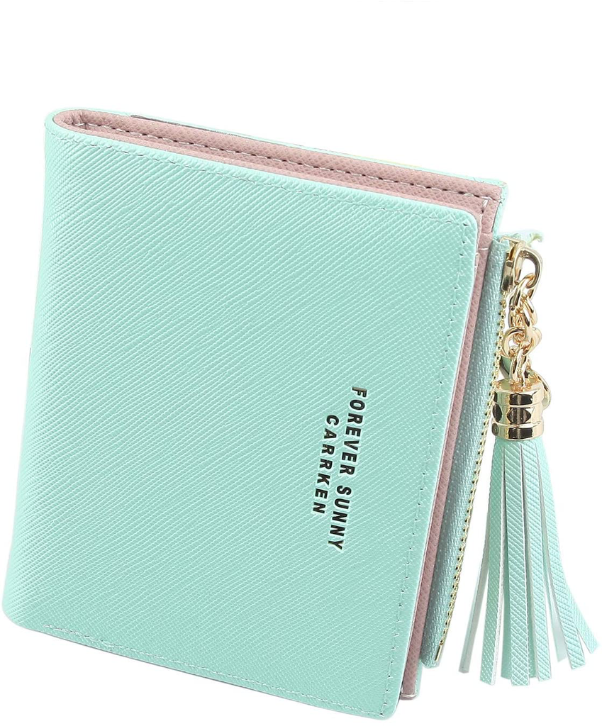 Belsmi Women's Small Compact Slim Leather Mini Wallet RFID Blocking Lady Purse Zipper Pocket Card Organizer Bifold Wallets (Green)