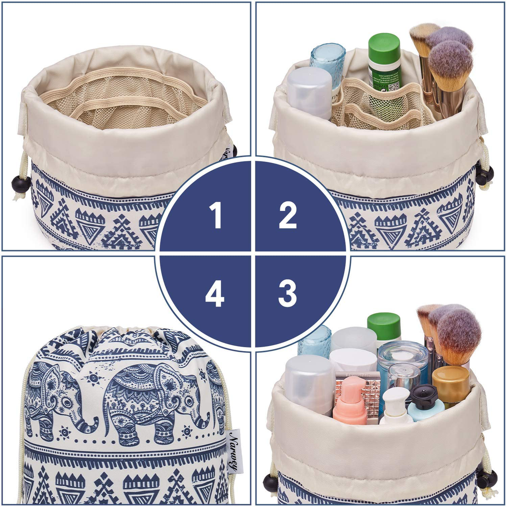 Barrel Makeup Bag Travel Drawstring Cosmetic Bag Large Toiletry Organizer Waterproof for Women and Girls 