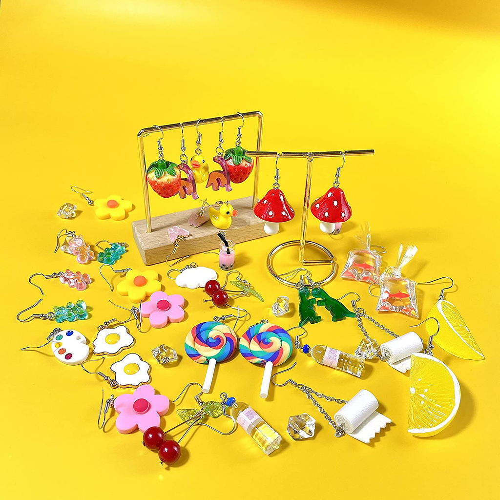 20 Pairs Weird Earrings Funny Earrings Gummy Bear Duck Water Bottle Fish Dinosaur Mushroom Butterfly Strawberry Dangle Earrings Set for Women Girls