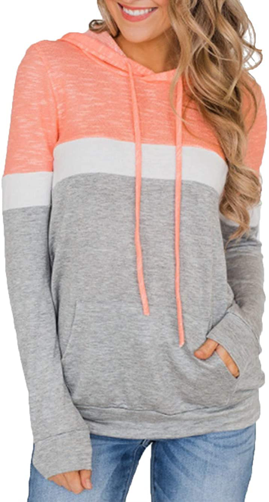 Famulily Hoodies for Women Long Sleeve Colorblock Pullover Shirts Tunic Tops Casual Hooded Sweatshirt with Pockets