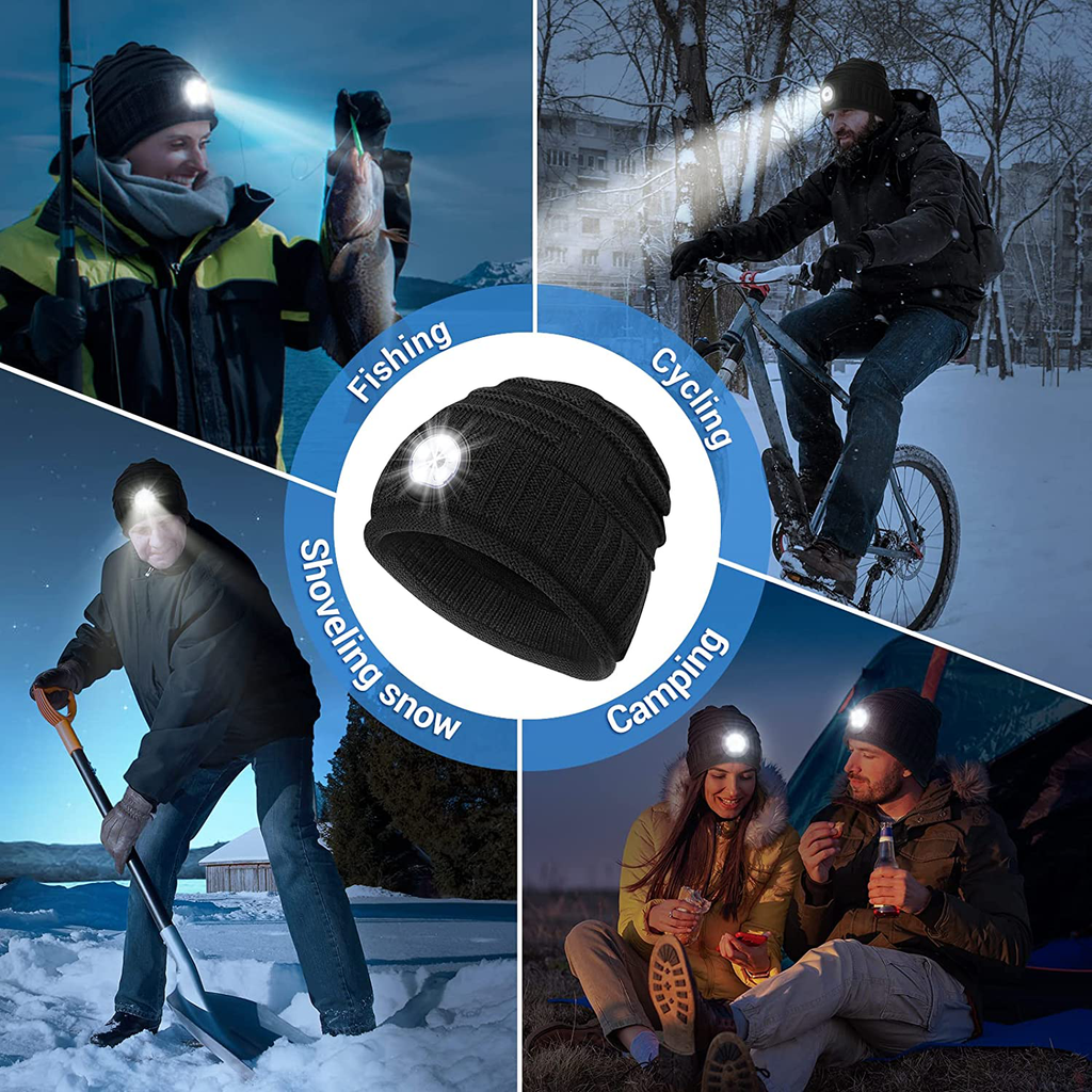 Mens Gifts Beanie Hat with Light - Christmas Stocking Stuffers Women Men Rechargeable Headlamp Cap LED Flashlight Winter Hats Camping Running Fishing Gear Gift Ideas for Dad Mom Family Boyfriend Teen