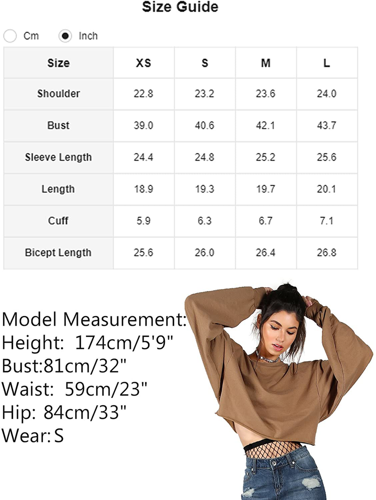 Romwe Women's Drop Shoulder Lantern Sleeve Raw Hem Aesthetic Sweatshirt Pullover Crop Top