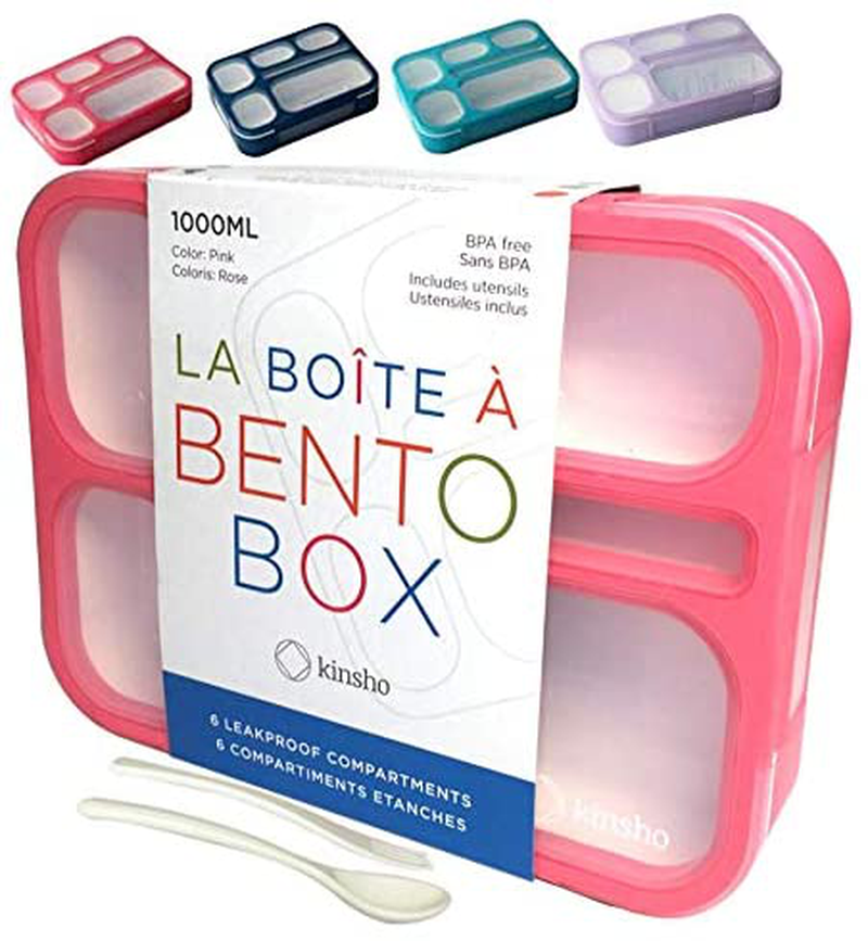 Bento-Box Lunch-box Containers for Kids Girls Toddler Women. 6 Compartment Leakproof School Portion Container Meal or Snack Boxes for School Daycare Travel | BPA-Free | 1 Pink Kit