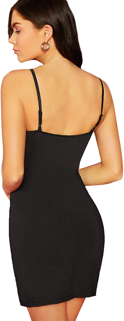 SheIn Women's Basic Solid Cami Dress Sleeveless Strap Bodycon Split Mini Party Club Dress
