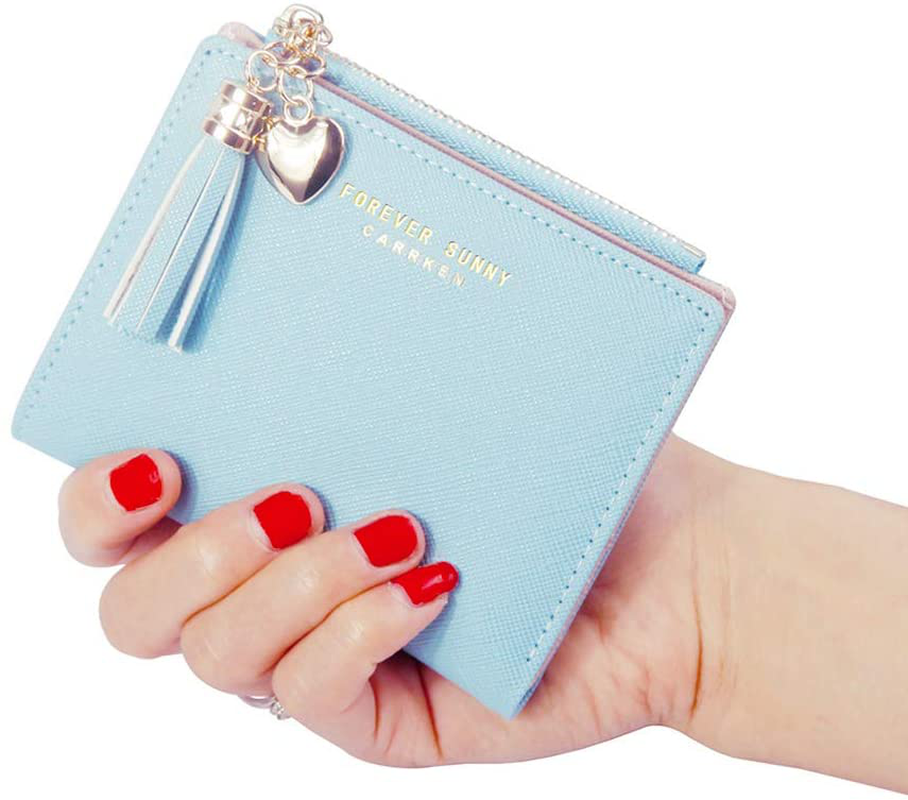 Belsmi Women's Small Compact Slim Leather Mini Wallet RFID Blocking Lady Purse Zipper Pocket Card Organizer Bifold Wallets (Green)