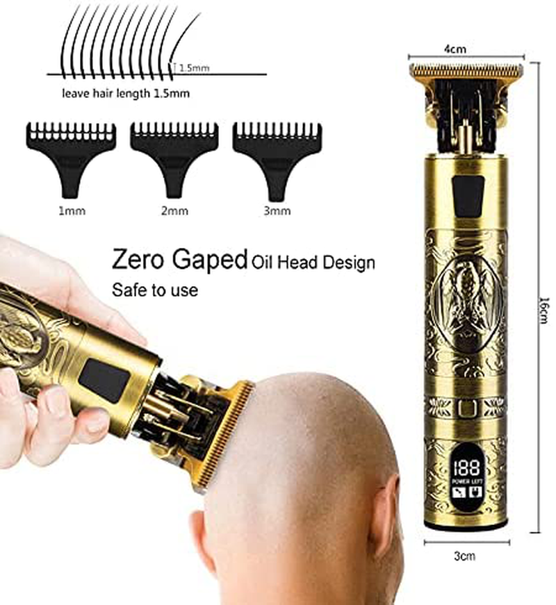 Professional Zero Gapped Hair Trimmer for Men, USB LED Display Hair Clippers for Men with Limit Combs, Rechargeable Cordless Mens Grooming Trimmer Kit for Baldheaded Detail Beard Barbershop (Bronze)
