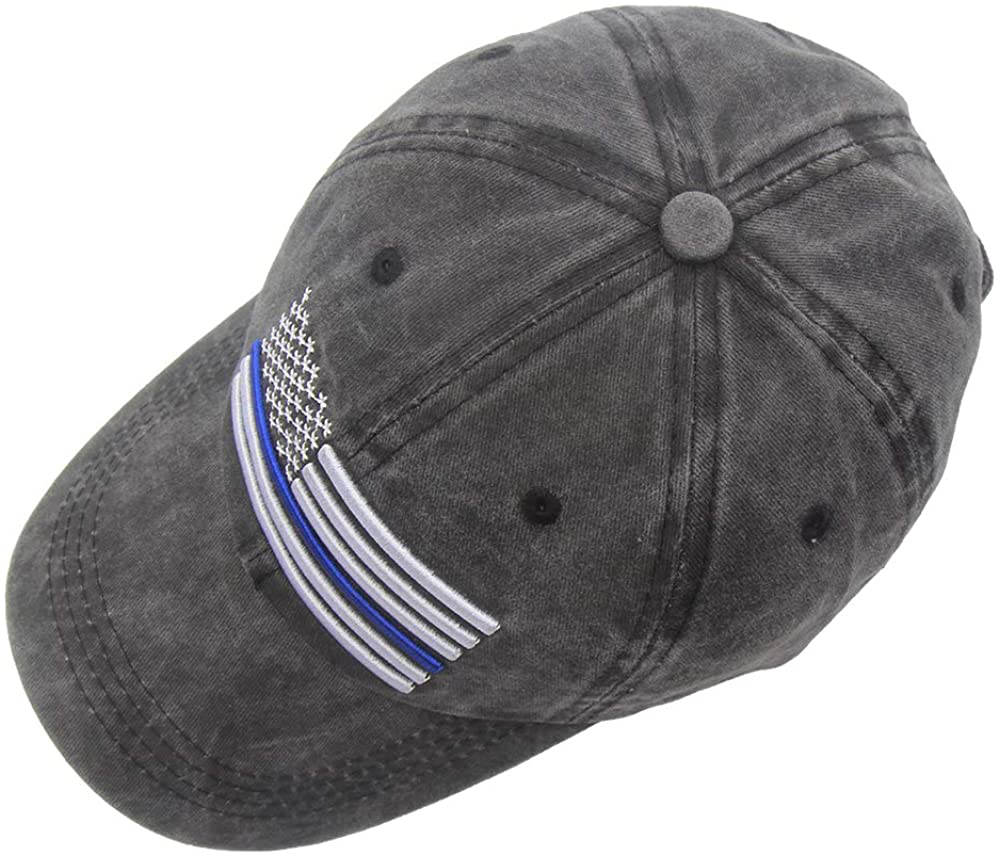 OASCUVER Men's USA American Flag Baseball Cap, Washed Distressed Cotton Adjustable Thin Blue Line Hat