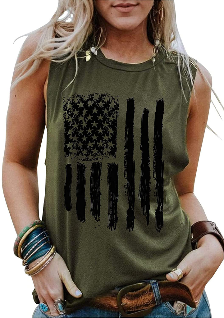 T&Twenties American Flag Tank Top for Women,4th of July Stars Striped Racerback Tees Sleeveless Patriotic USA Flag Vest Tops