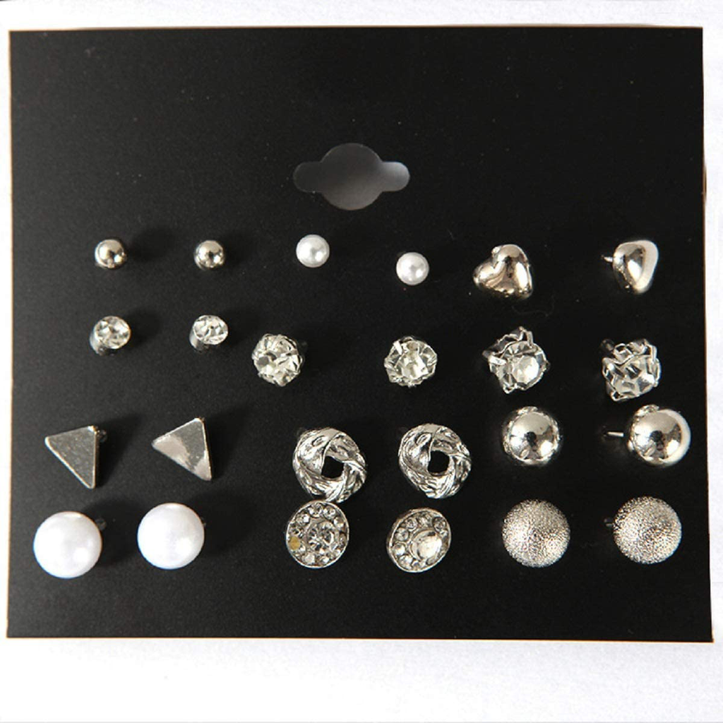 Set of 24 Pairs of Stud Earrings set Cubic Zirconia Earrings for Girls Women Men ，Silver and Gold