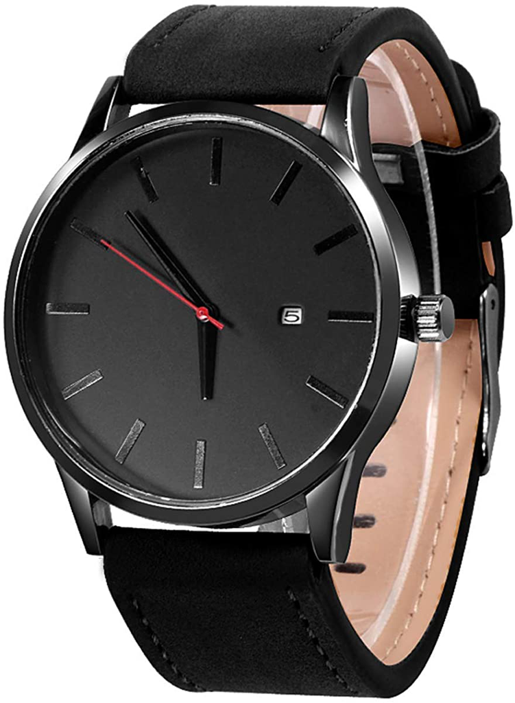 LsvtrUS Popular Low-Key Men's Quartz Wristwatch Minimalist Connotation Leather Watch (Black)