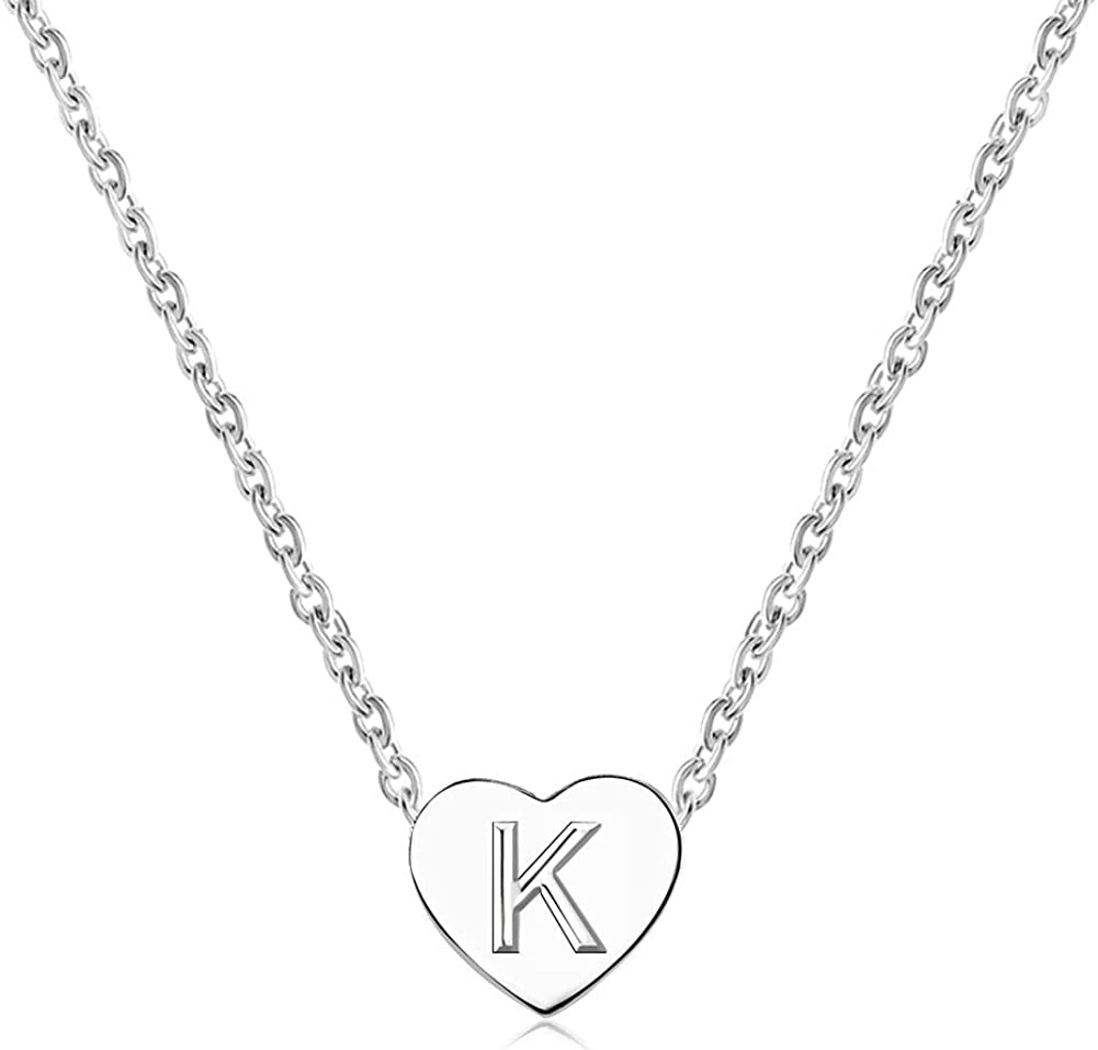 Minijewelry Silver Tiny Love Heart Initial Letter Necklace for Women Girls Alphabet A-Z Personalized Name Pendant Choker Necklaces