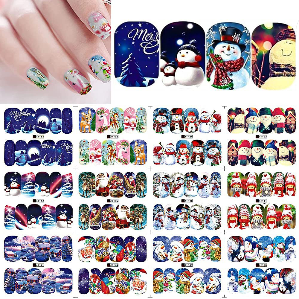 12 Styles Christmas Snowflakes Nail Sticker Xmas Sticker Full Wrap Nail Art Holiday Self Adhesive Water Decals Stickers Fake Fingernail Nail Accessories Manicure Tool for Girls Women