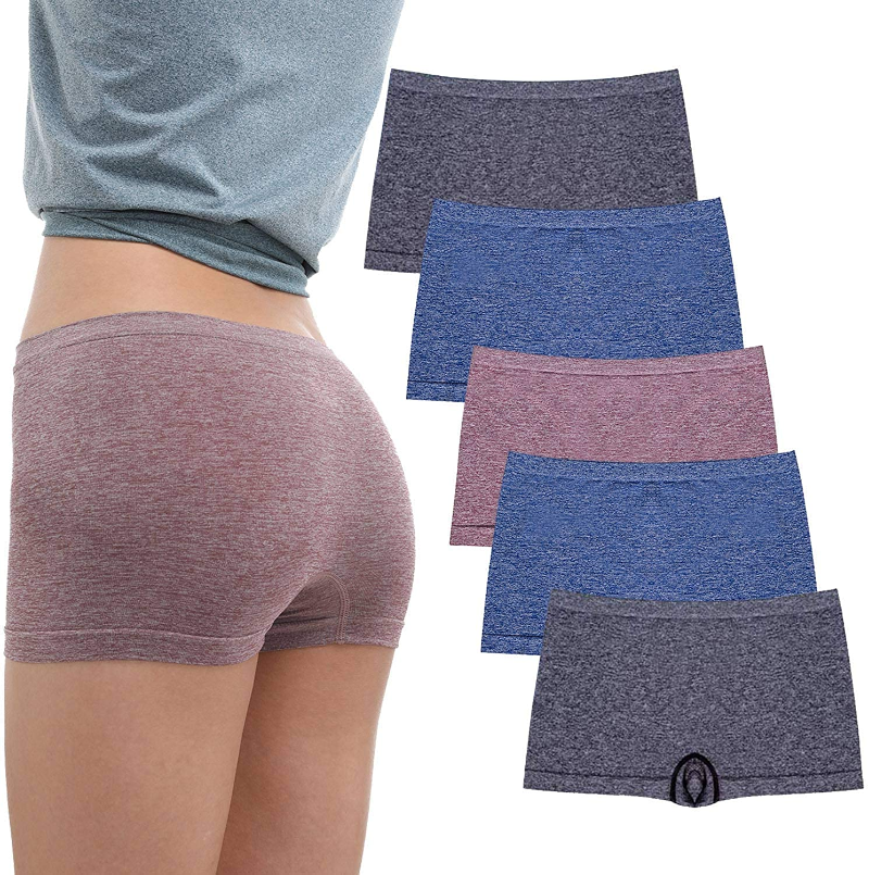 5 Pack Women's Boy Shorts Panties Seamless Nylon Underwear