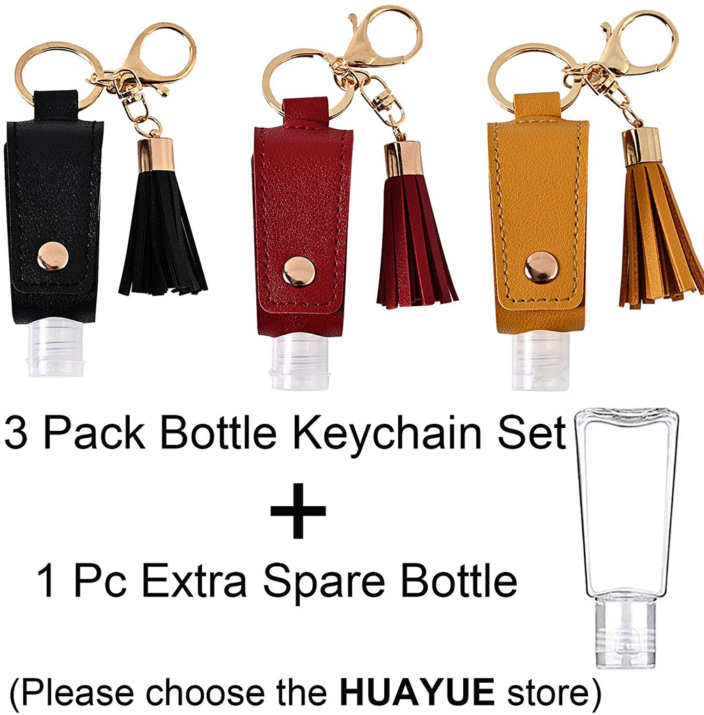 Portable Empty Travel Bottle Keychain Hand Sanitizer Bottle Holder 3 Pack 1Oz / 30Ml Small Squeeze Bottle Refillable Containers for Toiletry Shampoo Lotion Soap (Black+Pink+Blue)