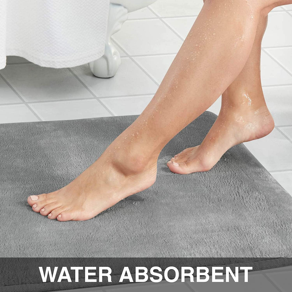 Genteele Memory Foam Bath Mat Non Slip Absorbent Super Cozy Velvet Bathroom Rug Carpet (17 inches X 24 inches, Beige)