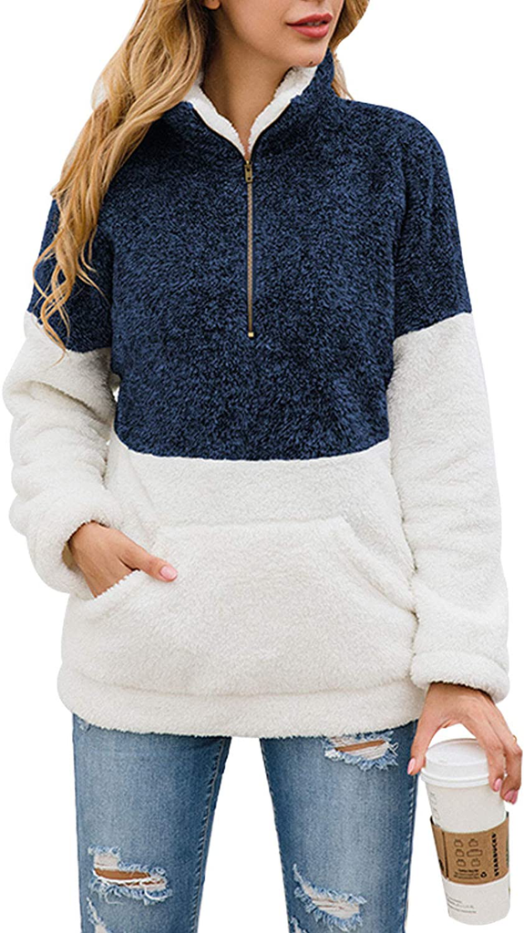 Les umes Women's Half Zip Sherpa Sweatshirt Fuzzy Fleece Pullover Casual Long Sleeve Plus Size Outwear Coats Tops